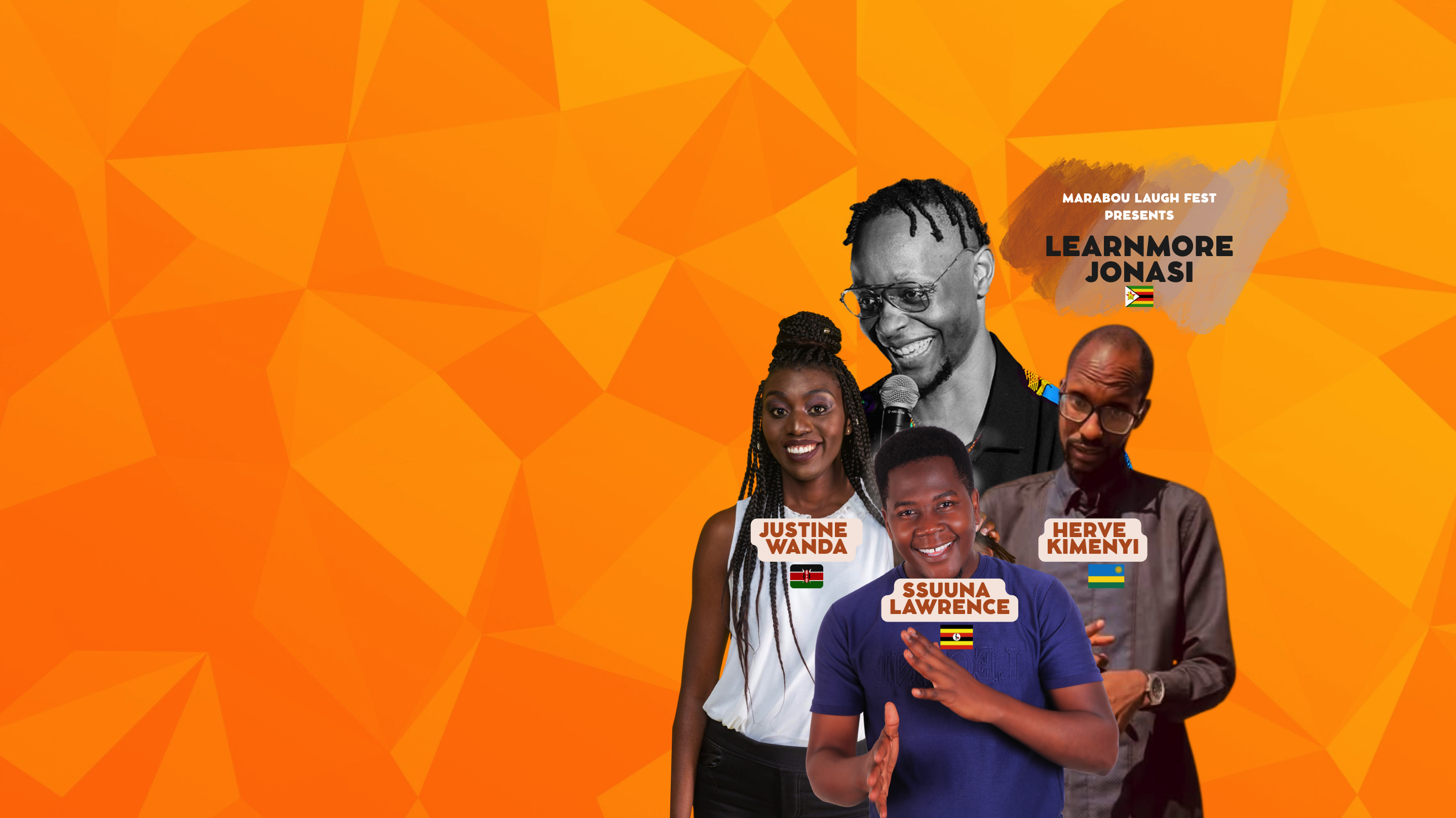 Promotional artwork for Marabou Laugh Fest: The Gala, a comedy event featuring top comedians from Africa and local Ugandan acts.