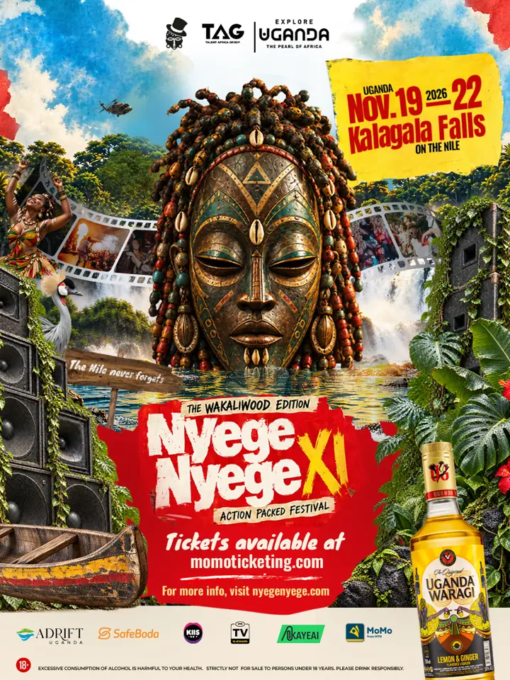 Official Nyege Nyege Festival 2026 poster — The Wakaliwood Edition, November 19-22, 2026, Kalagala Falls on the Nile